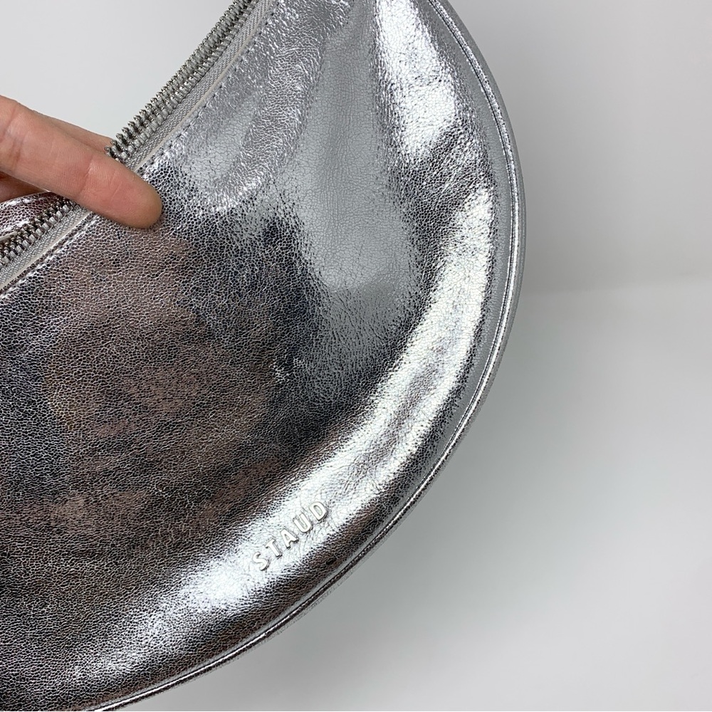 Staud Walker Shoulder Bag Silver Metallic Leather Crescent Half Moon - Picture 6 of 16